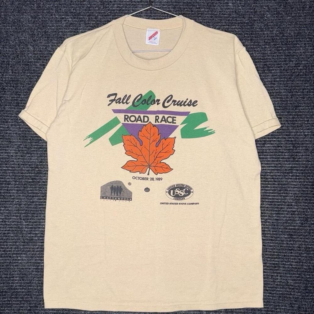 vintage 1989 fall color cruise road race tan tee size large